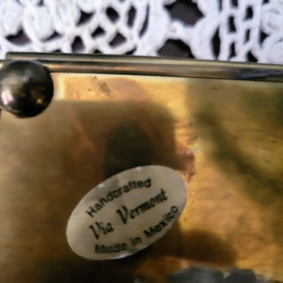 Vtg Via Vermont Cupid Angel Glass Brass Jewelry Trinket Box Mexico - Picture 6 of 7